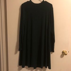 Mock Neck Ribbed Swing Dress.